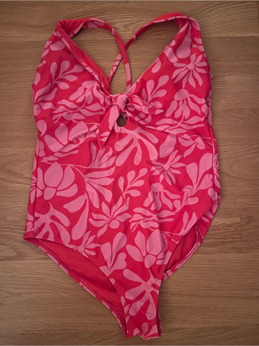 Shade & Shore Pink Floral Tie-Front One Piece Swimsuit Size L